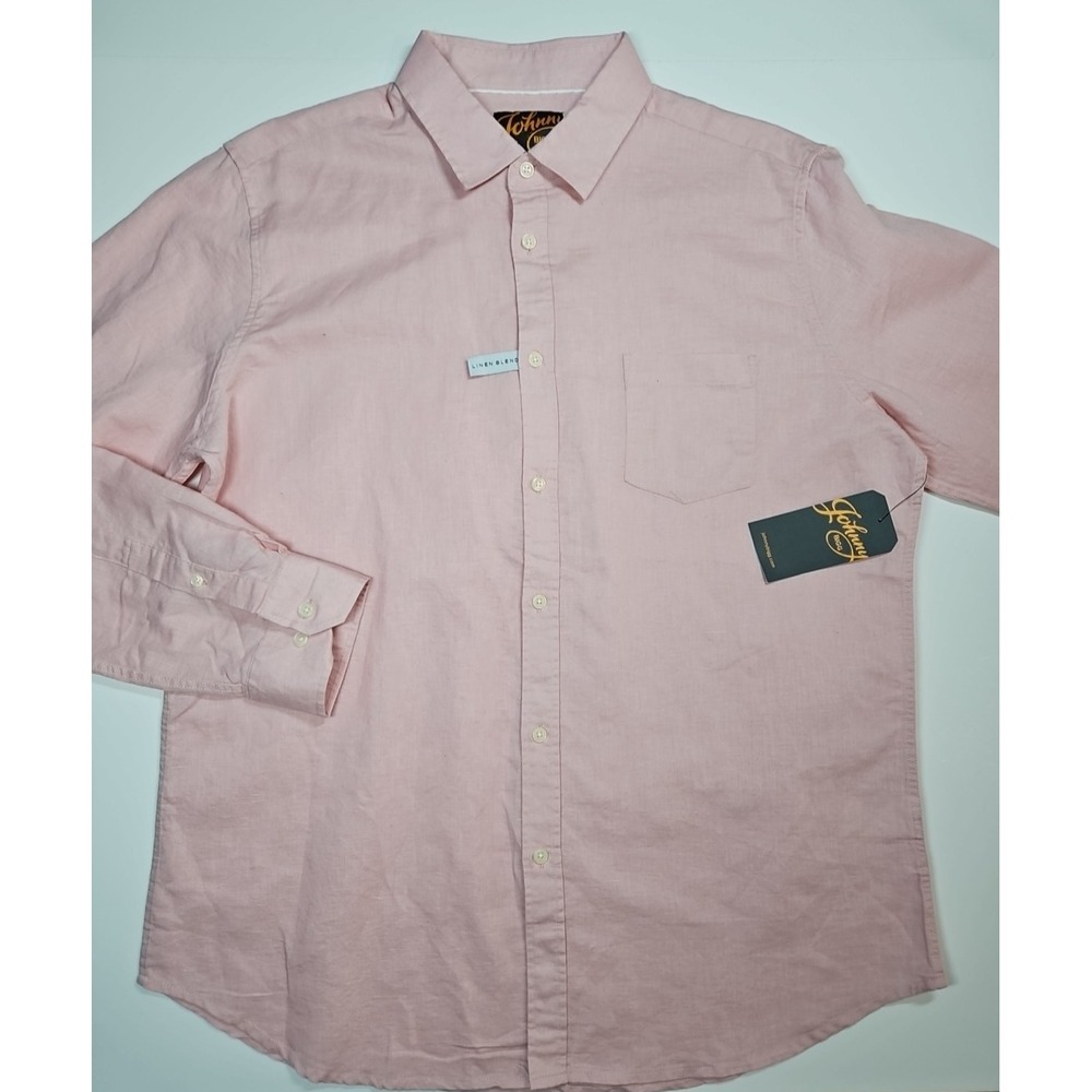 Johnny Bigg Men's Pink Linen Blend Button Up Long Sleeve Shirt Size Large‎ NWT